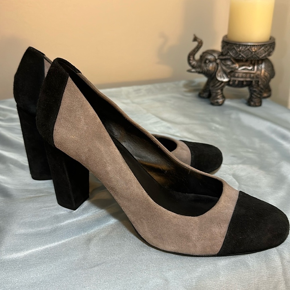 Black & Grey suede Block Heel pumps 9.5